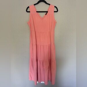 Quince Organic Cotton Gauze Tiered Maxi Dress Coral Blush M